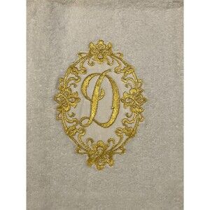 Vtg Cannon Monogrammed Hand Towel Off White Gold Glam Hollywood Regency USA